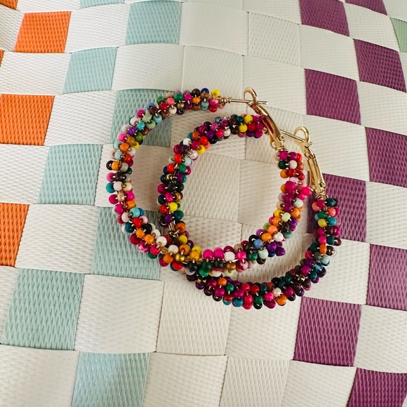 Jewelry - Colorful Beaded Hoop Earrings